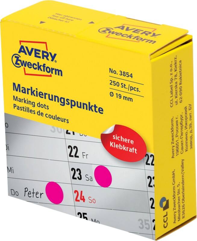 AVERY Zweckform Markierungspunkte 3854 Selbsthaftend Magenta 250 Stück