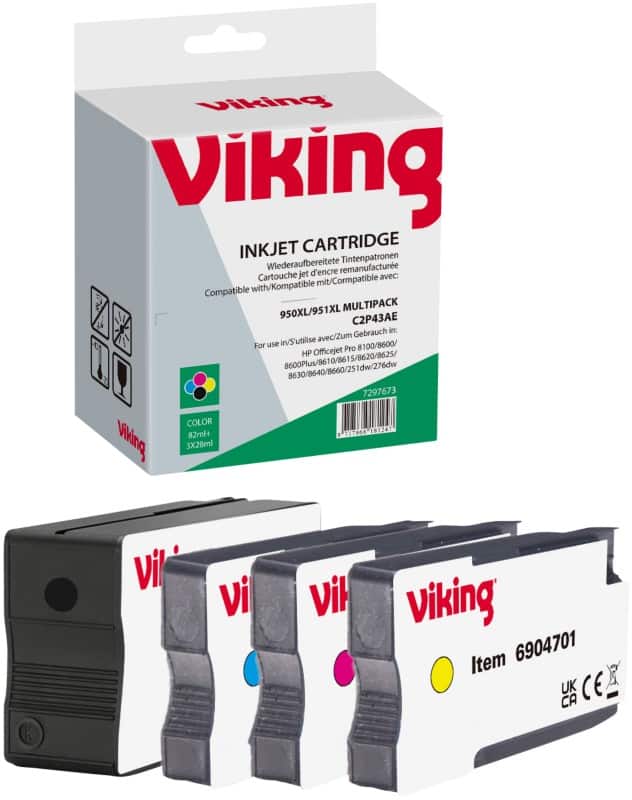 Viking 950XL / 951XL Kompatibel HP Tintenpatrone C2P43AE Schwarz, Cyan, Magenta, Gelb Multipack 4 Stück