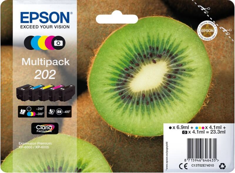 Epson 202 Original Tintenpatrone C13T02E74010 Schwarz, Fotoschwarz, Cyan, Magenta, Gelb Multipack