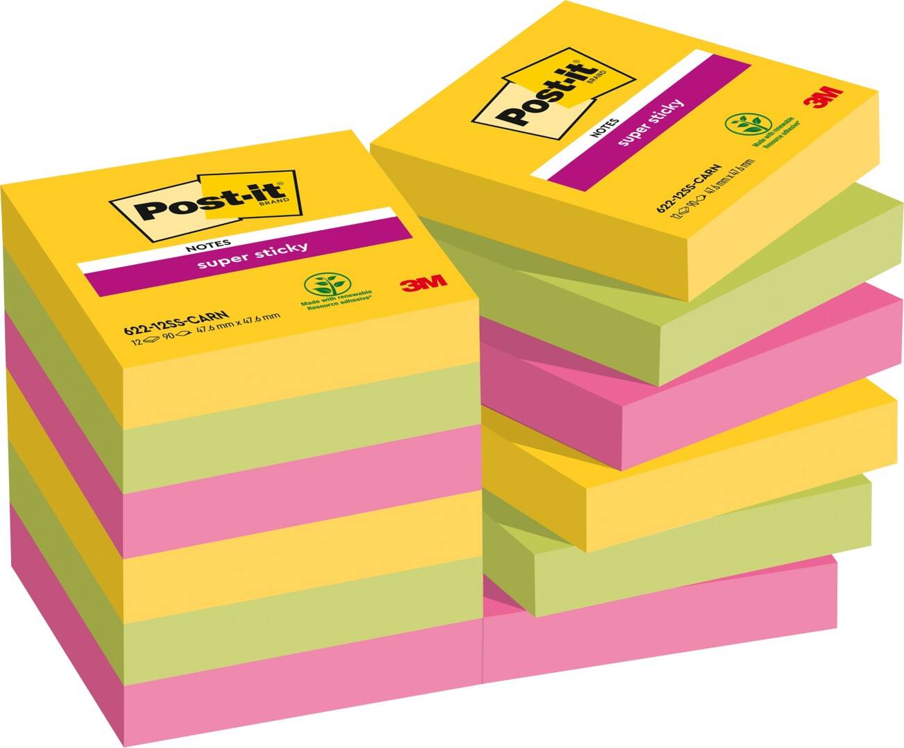Post-it Super Sticky Haftnotizen 47.6 x 47.6 mm Rio De Janeiro Collection Farbig sortiert 12 Blöcke à 90 Blatt