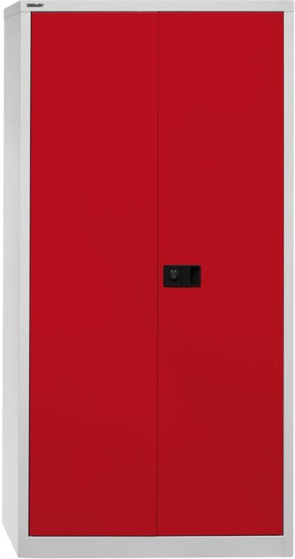 Bisley Flügeltürenschrank Stahl 4 Fachböden abschließbar 914 x 500 x 1.950 mm Hellgrau, Rot