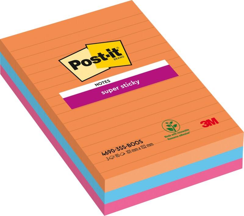 Post-it Bangkok Haftnotizen 101 x 152 mm Färbig sortiert Rechteckig Liniert 3 Stück à 90 Blatt