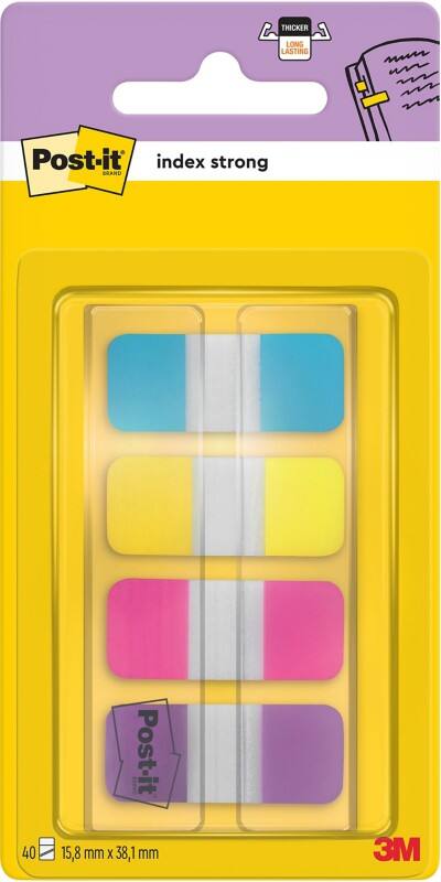 Post-it Index-Haftstreifen Rechteckig 1,58 x 3,81 cm Farbig sortiert 4 Stück à 10 Streifen