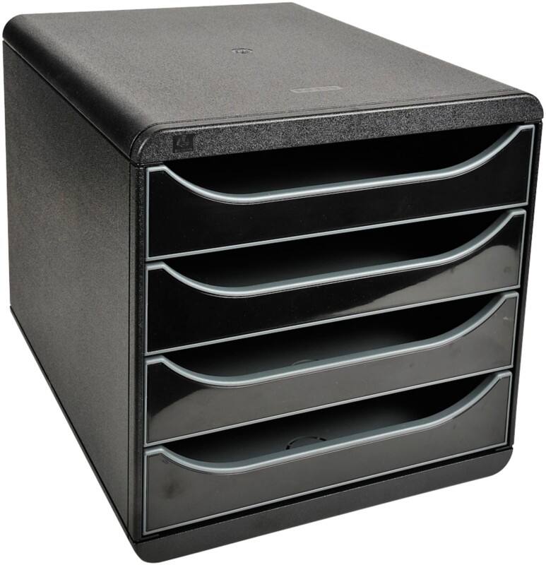 Exacompta Ablagebox PS (Polystyrol) Schwarz 4 Schübe 26,7 x 34,7 x 27,8 cm A4