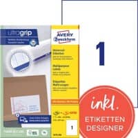 AVERY Zweckform UltraGrip Universaletiketten 3478-200 Ja DIN A4 Weiß 210 x 297 mm 220 Blatt à 1 Etiketten