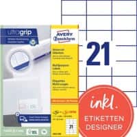 AVERY Zweckform UltraGrip Etikett 3652-200 Ja DIN A4 Weiß 70 x 42,3 mm 220 Blatt à 21 Etiketten