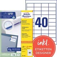 AVERY Zweckform Universaletiketten 3657-200 Ultragrip Weiß A4 48,5 x 25,4 mm 220 Blatt à 40 Etiketten
