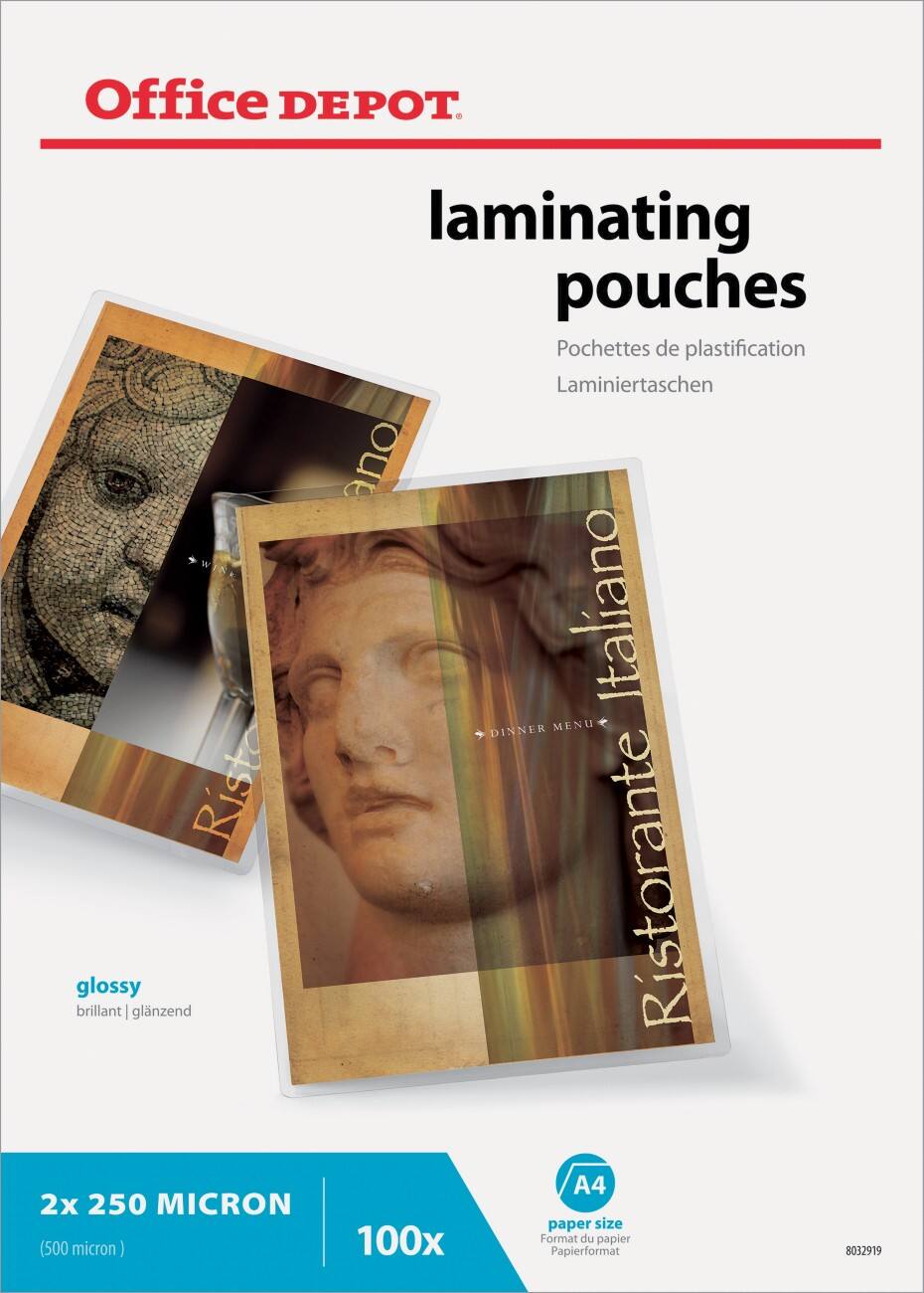 Office Depot Laminierfolien Glänzend 2 x 250 (500) Mikron DIN A4 100 Stück