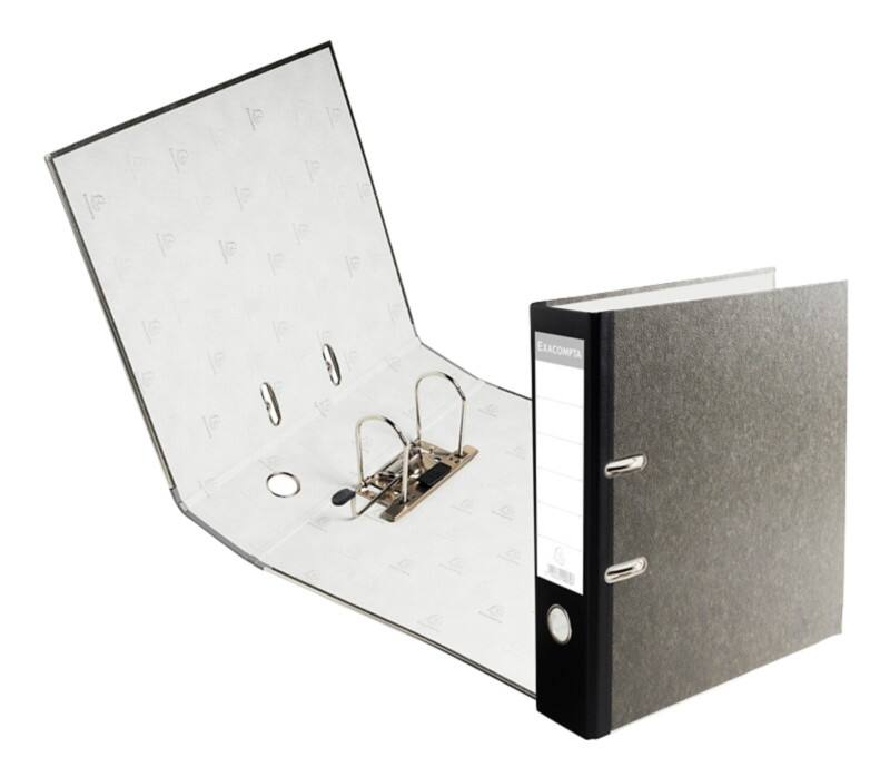 Exacompta Prem Touch Ordner Breit A4 80 mm Schwarz 2 Ringe Pappkarton Wolkenmarmor Hochformat