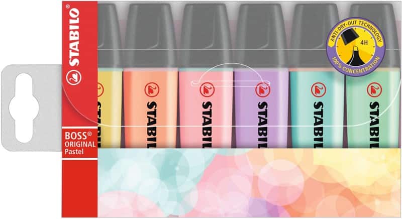 STABILO BOSS ORIGINAL Textmarker Färbig sortiert Mittel Keilspitze 2 - 5 mm 6 Stück