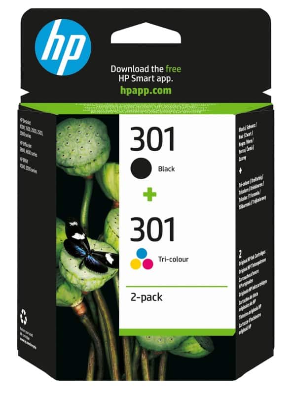 HP 301 Original Tintenpatrone N9J72AE Schwarz, Cyan, Magenta, Gelb Multipack 2 Stück