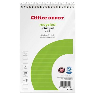 Office Depot Notizblock Spezial Liniert Spiralbindung Papier Softcover Weiß Perforiert Recycled 160 Seiten Pack 10