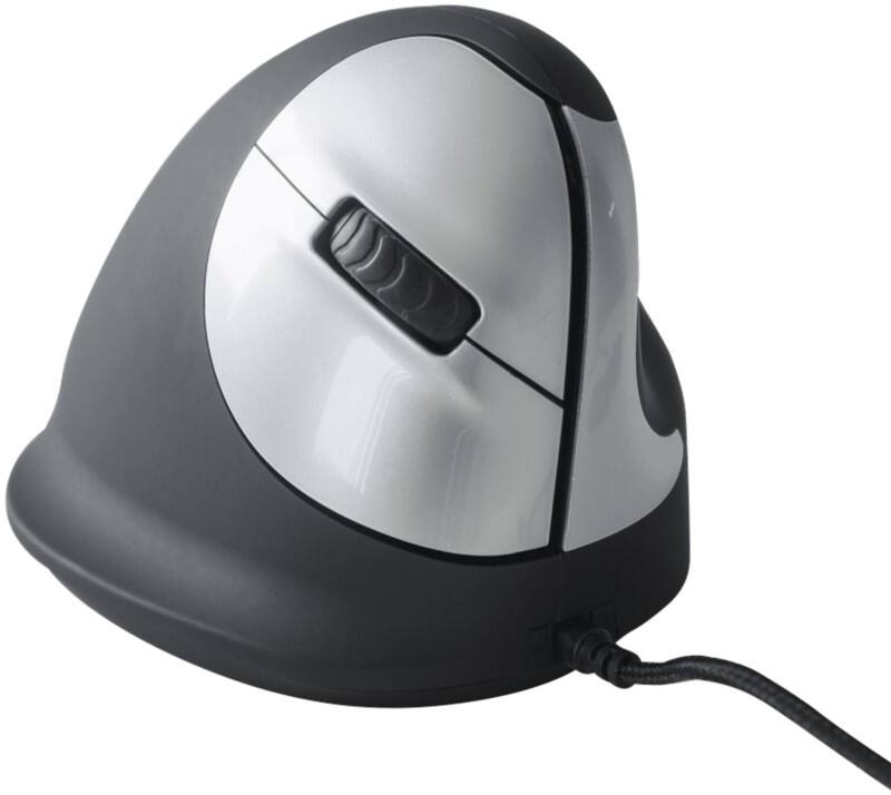 R-Go Tools Kabelgebundene Vertical Ergonomische Optische Maus HE (165-195mm) Für Rechtshänder 1,6 USB-A Kabel Schwarz, Silber