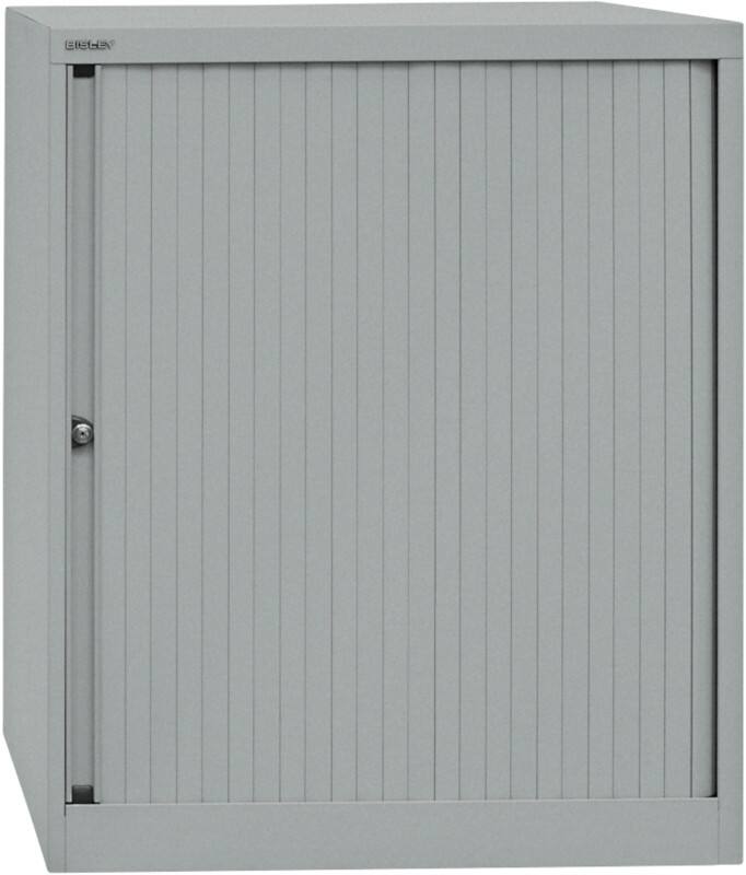 Bisley Rollladenschrank Kunststoff, Stahl 2 Fachböden abschließbar 800 x 430 x 1.030 mm Silber