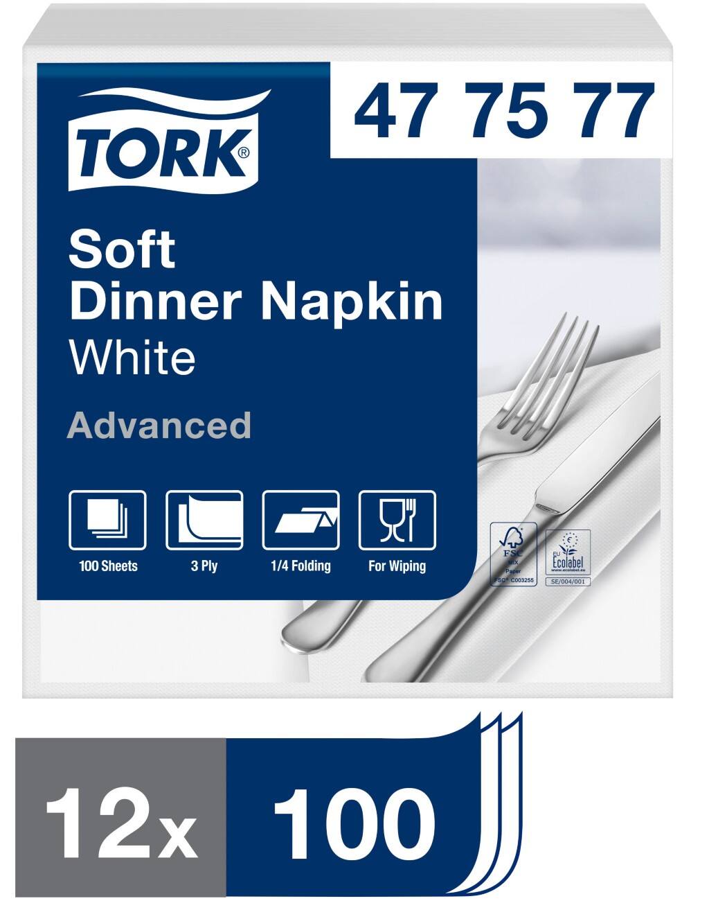 Tork Servietten 100 Stück Weiß 12 Stück à 100 Blatt