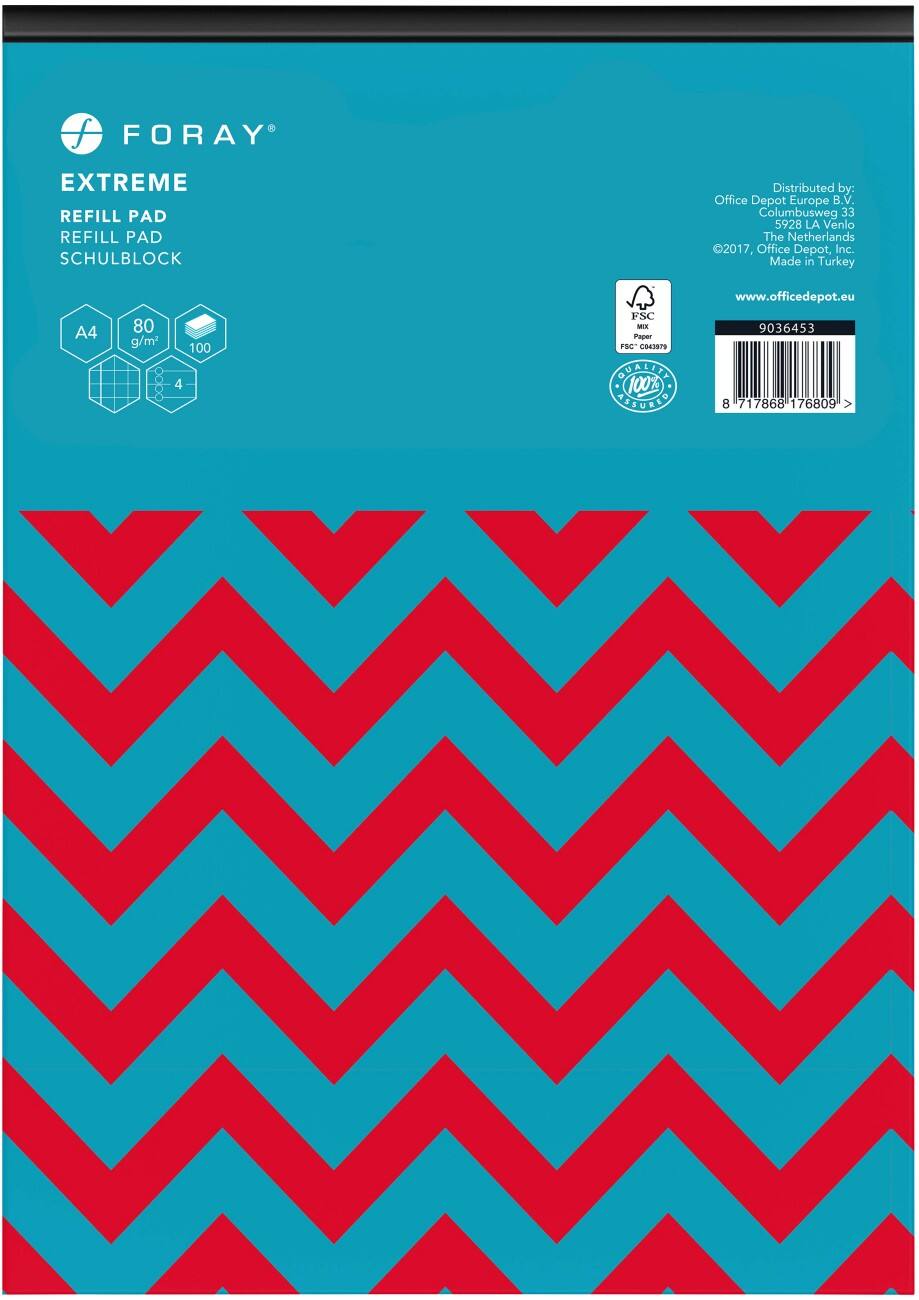 Foray Extreme A4 oben gebunden Rot, Türkis Card Cover Nachfüllung Kariert 100 Blatt Packung mit 5 Blatt