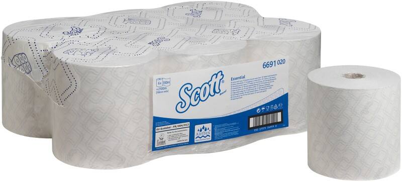 Scott Essential Papierhandtücher Gerollt Weiß 1-lagig 2100 m 6691 6 Rollen à 350 m