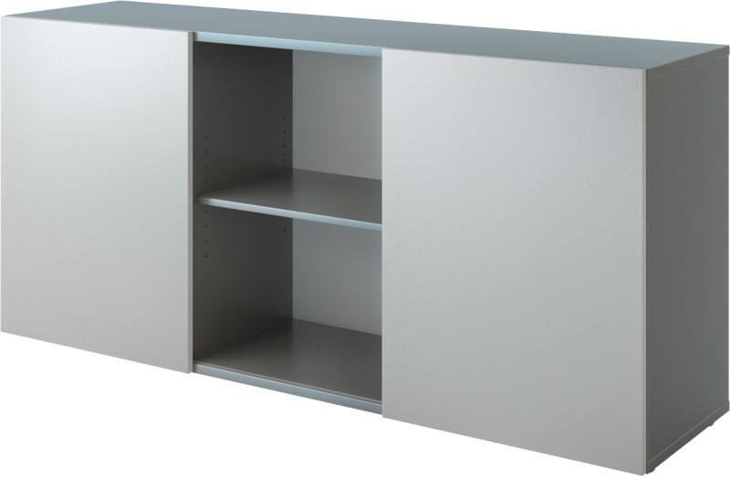 Hammerbacher Schiebetürenschrank Spanplatte 1 Fachboden abschließbar 1.600 x 420 x 748 mm Grau, Silber