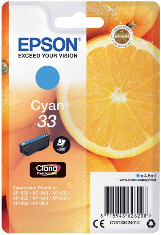 Epson 33 Original Tintenpatrone C13T33424012 Cyan