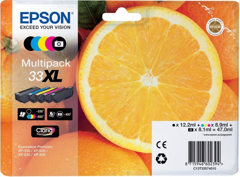 Epson 33XL Original Tintenpatrone C13T33574011 Farbe Multipack 5 Stück
